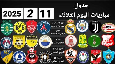 مباريات اليوم الثلاثاء11 فبراير 2025 والقنوات الناقله